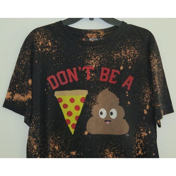 Fashion Nova Men's Sz L Black “Don’t Be A Pizza Sh*t” Bleach Splatter T-Shirt - Picture 4 of 4